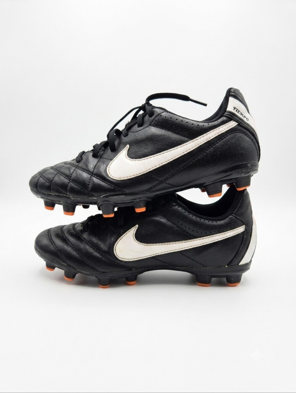 Nike Tiempo Youth Soccer Cleats Black White Orange Size 3.5Y
